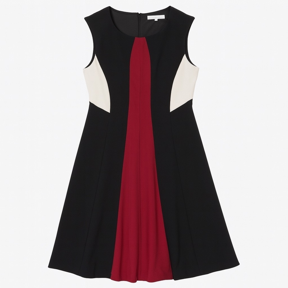 Black, Red and White Colorblock Sleeveless Dress